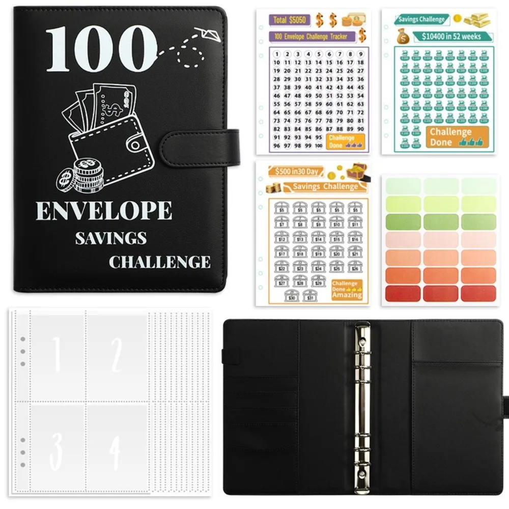 Save Money 100 Envelopes Money Saving Challeng Large Capacity PU Savings Challenges Sheets Waterproof Reusable Budget Binder