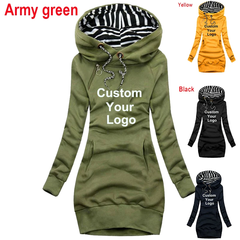 

Custom Logo Women Sweatshirt Brand Fashion Casual Pullover Hoodies Long Sleeve Dress Hooded Tops Slim Long Hoodies