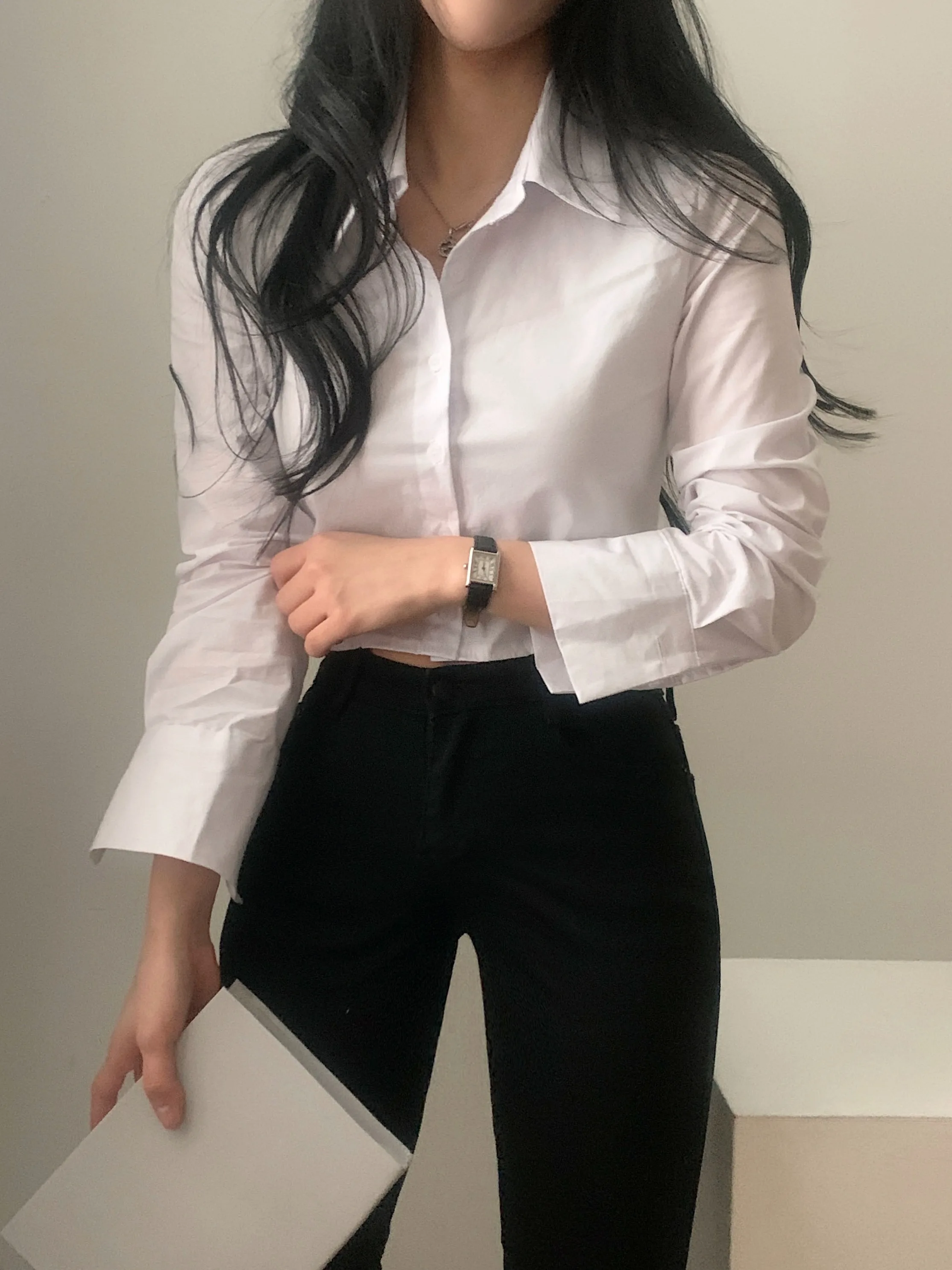 

Шикарный ранняя весна с высокой талией Long Sve Pure Color Basic Sle Slim Fit ort irt Женский повседневный воротник с отложным воротником irt