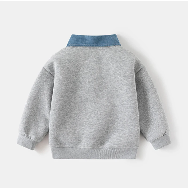 Spring New Children Clothes Korean Style Boys Fake Two Piece Sweatshirt Detachable Collar Cartoon Printed Long Sleeve Top