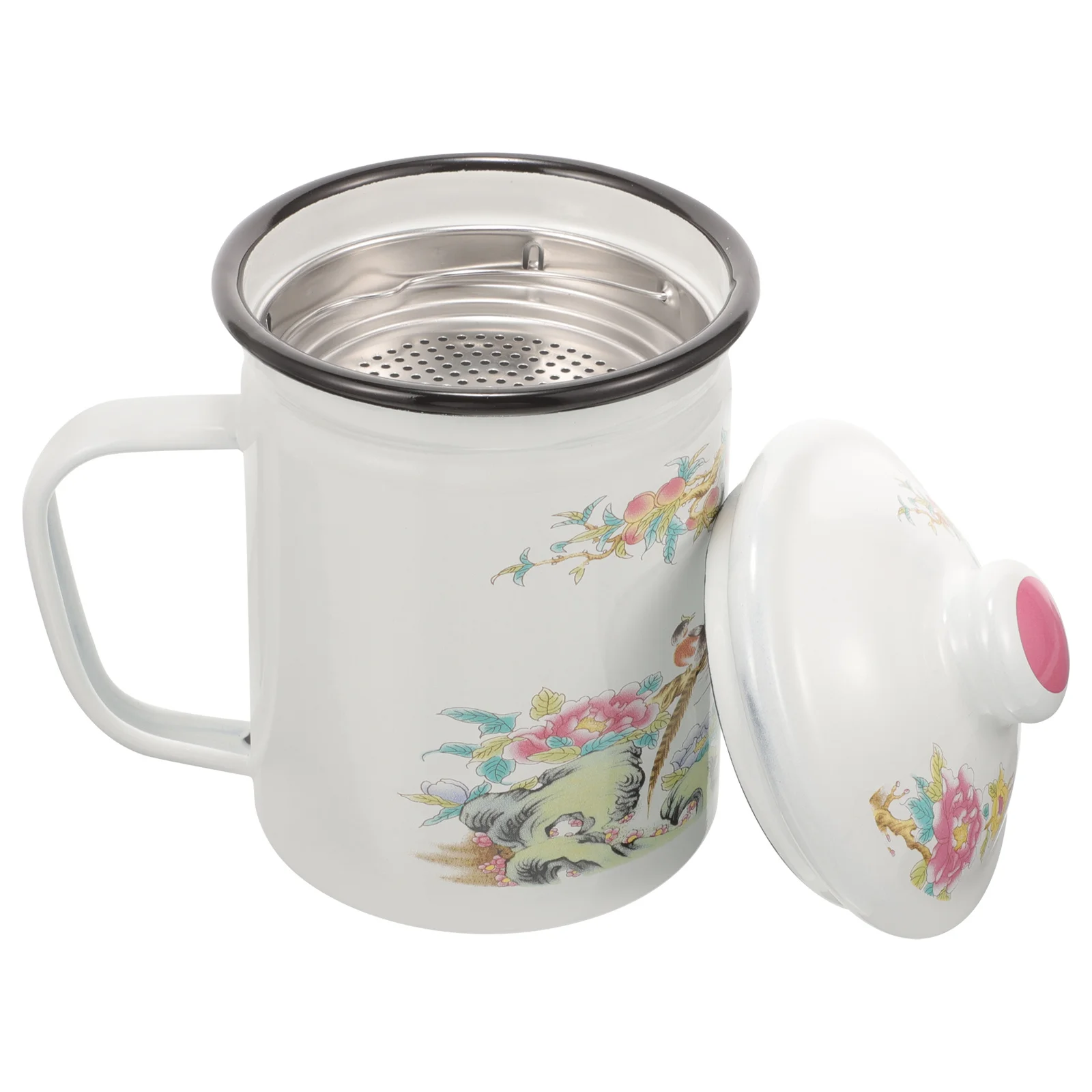 

Enamel Tea Cup 350Ml Vintage Retro Mug With Lid Heat Resistant Coffee Tea Infuser For Home Office Travel