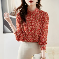 New elegant ladies chiffon shirts Fashion printing women blouses New chic Spring autumn causal slim blouses mujer blusas