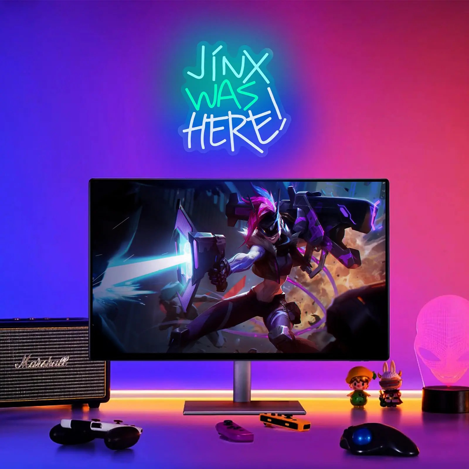 Jinx Was Here Insegna al neon, Insegna al neon per decorazioni da parete, Insegna a LED dimmerabile per camera da letto, Camera dei bambini Man Cave Playroom Playwall Gamer Party