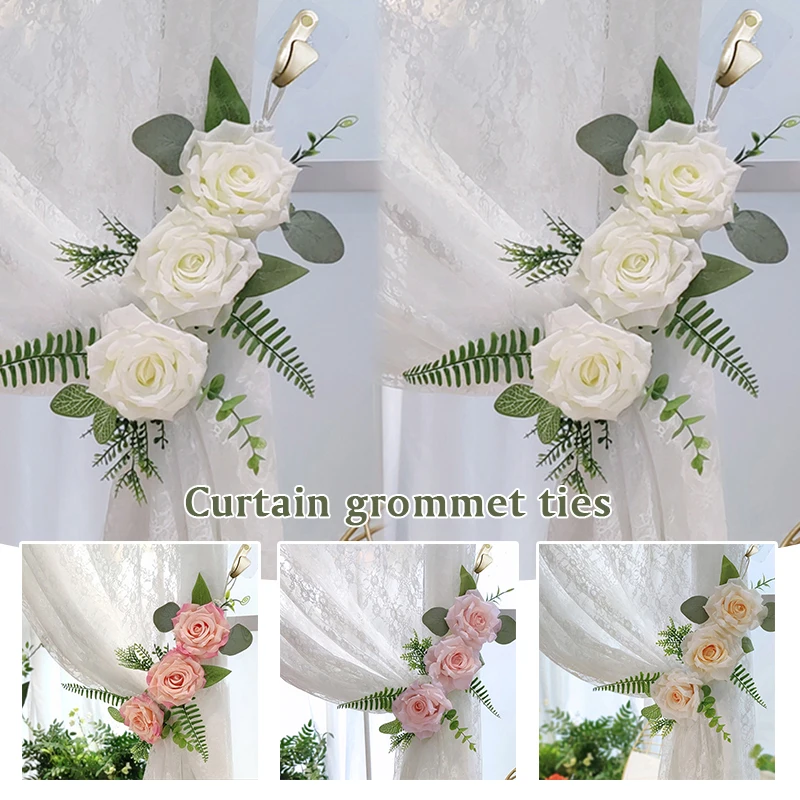 Artificial Flowers Curtains Lace-Up Pastoral High-End Window Screen Tie-Up Peony Rose Decoration Creative Floral Rope Tiebacks