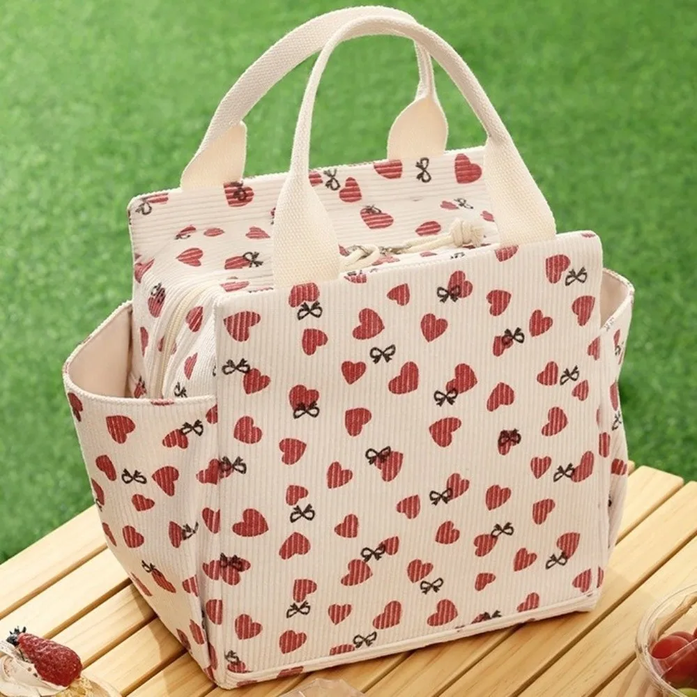 Große Kapazität Cord Lunchtasche Herz Tragbare Kühltasche Wärmedämmung Wärmedämmung Lunchbox Picknick Ausflug
