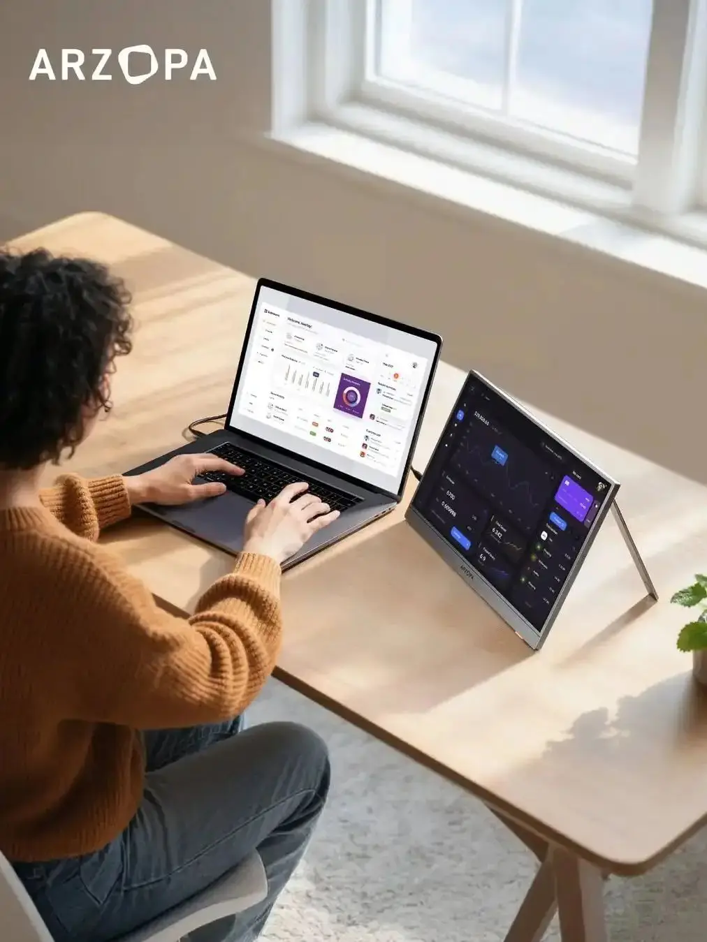 ARZOPA 16-calowy przenośny monitor 2K 16:10 IPS z ekranem IPS i portami Type-C Mini HDMI, drugi wyświetlacz do MAC/Laptopa/PC/Xbox/PS4/5/Switch, Z1RC — zdjęcie produktu 7