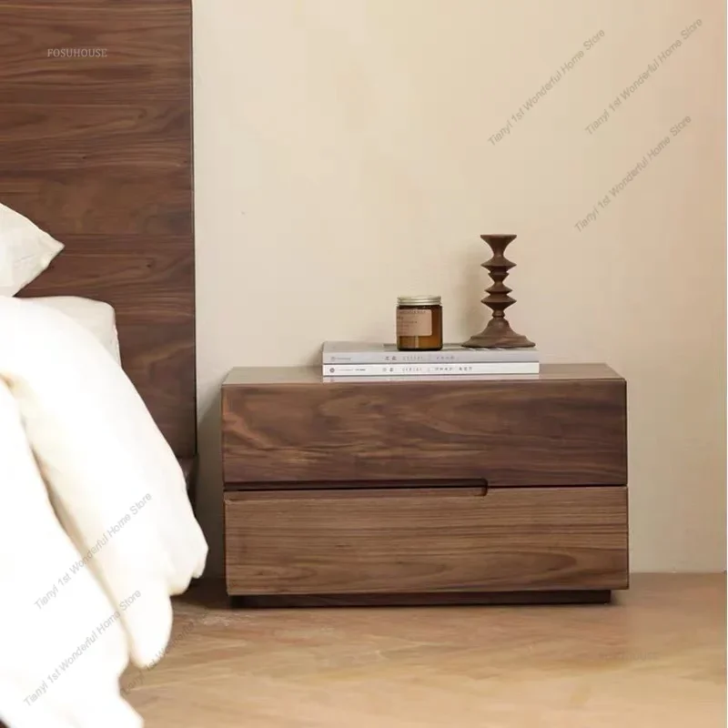 European Solid Wood Nightstands for Tatami Drawers with Hidden Handles Bedside Table Simple Light Luxury Night Table for Bedside