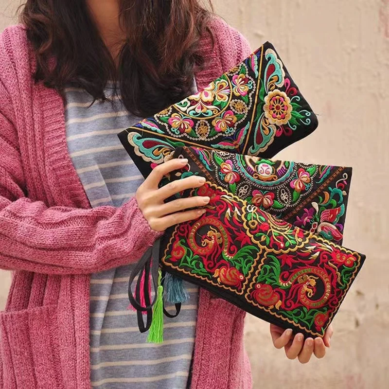 Tassel Random Ethnic Style Embroidery Handbag Vintage Embroidery Wallet Card Bag