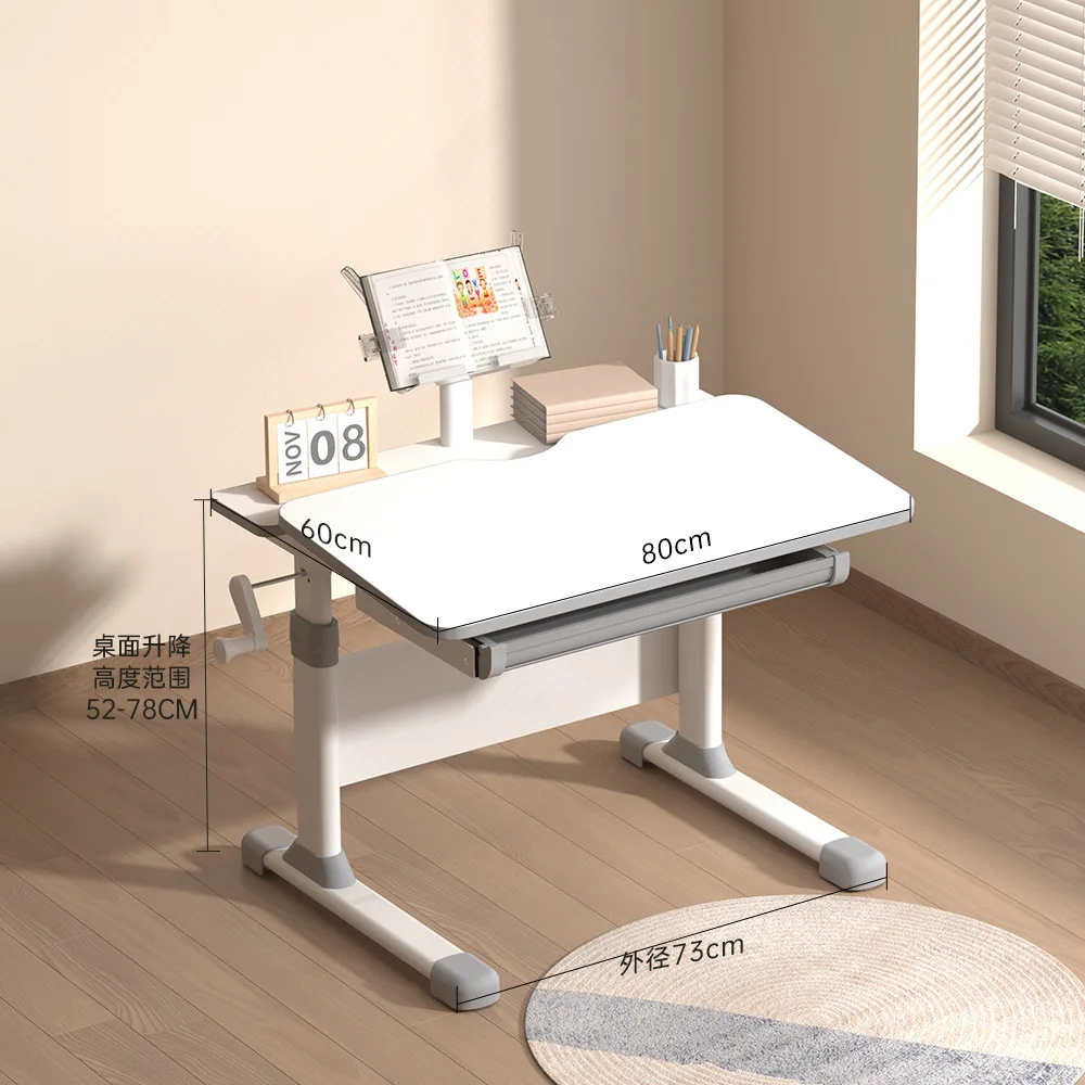 Adjustable Height Kids Study Desk White Ergonomic Writing Table for Primary School Students Posture Correction Growth
