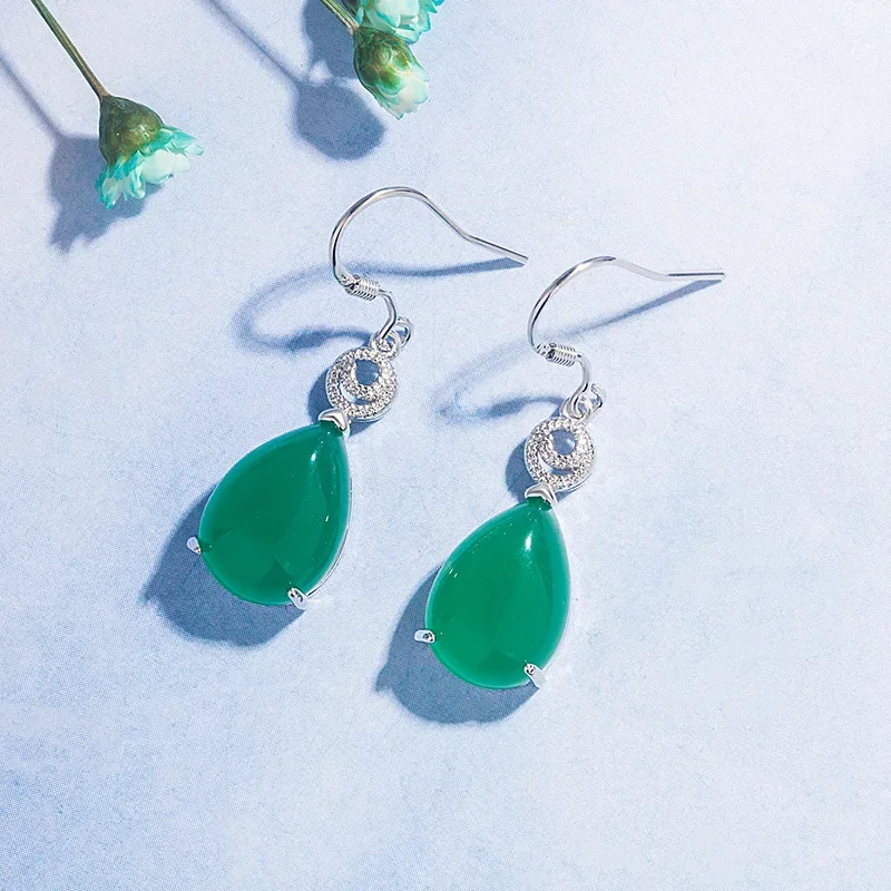 Real S925 Silver color Earring Pure Emerald Gemstone Jewelry for Women Bizuteria 925 Jewelry Kolczyki Orecchini Drop Earrings