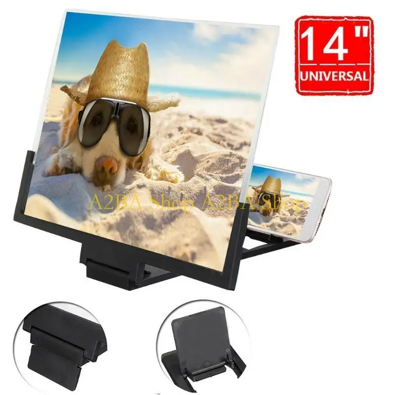 

A2BA 14 Inch 3D High Definition Folding Video Screen Amplifier Phone Magnifier for Smart Cellphone Stand Holder Bracket Porta