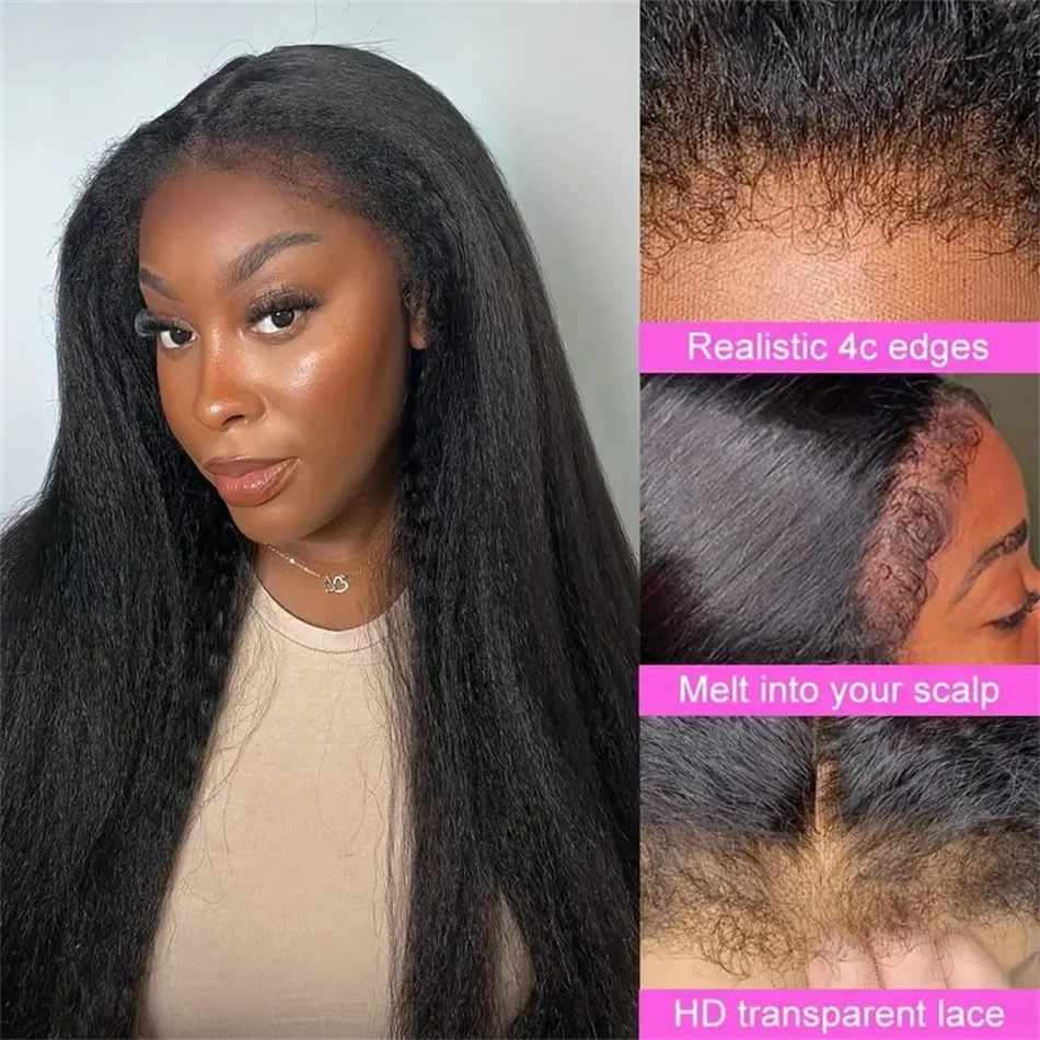 Verworrene gerade 13x4 HD Lace Front Echthaarperücken Glueless Yaki Straight Lace Frontal Perücke 100 % 4C Kanten lockige Echthaarperücken