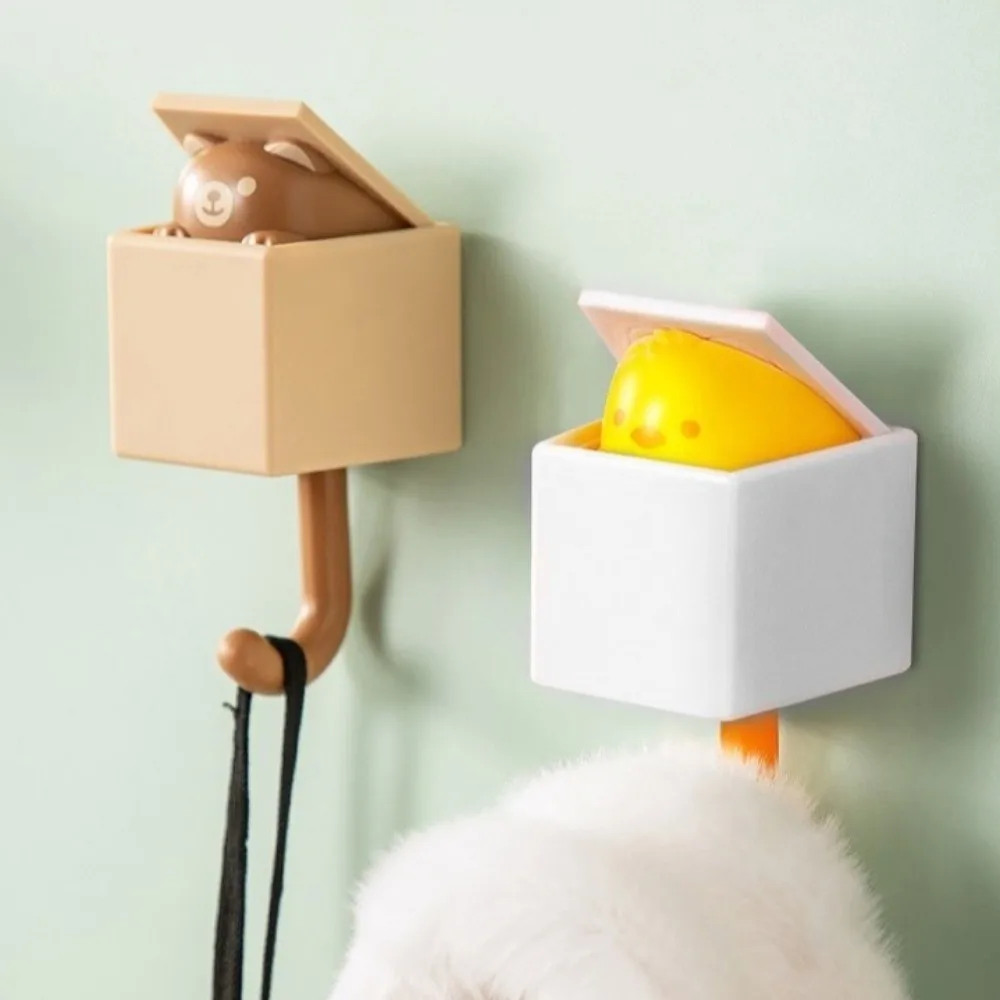 Retractable Pop Up Cute Cat Wall Hook Punch Free Wall Mounted Cute Animal Wall Hooks Self Adhesive Hidden Cartoon Design