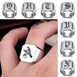 New Stainless Steel Initial Alphabet Letter A Vintage Ring For Men Metal Rock Wedding Wide Love Band Finger Rings Jewelry Gifts