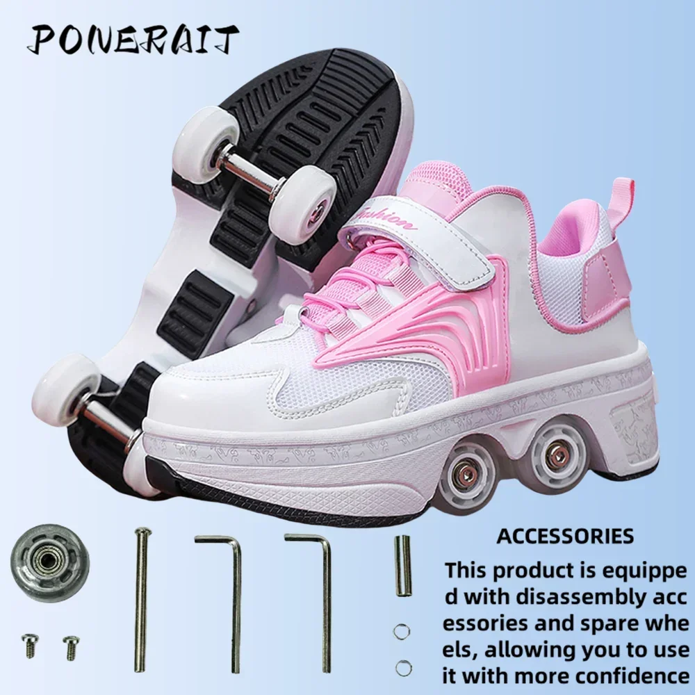 Children 4-wheel Dual-purpose Roller Shoes Outdoor Kids Deformed Shoes With Wheels Fashion Parkour Sneakers For Girls From Gift