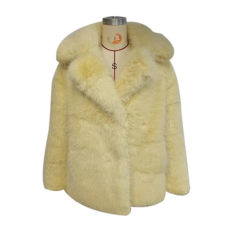 2024 Autumn/Winter New Women\'s Fur-Integrated Coat, Notch Lapel Design, Long Sleeves, Single Breasted Buttons,-Length, Casual