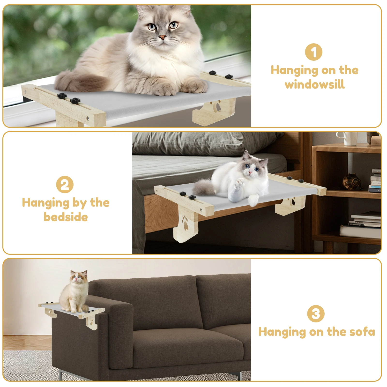 Wooden Cat Hammock Sturdy Cat Window Perch Easy to Install Pet Cat Bedclothes Multipurpose Insert Kallax Shelves for Windowsill