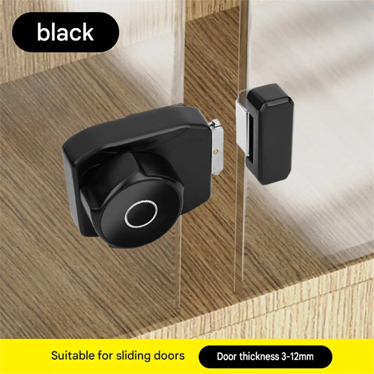 Electric Fingerprint Lock for Frameless Glass Doors, Push-Pull Sliding Glass Cabinet Showcase Black