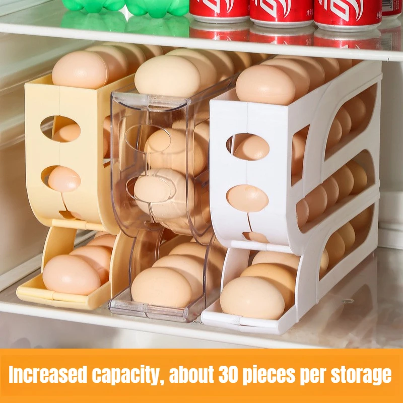 30-Egg Automatic Rolling Egg Holder Large Capacity Refrigerator Egg Organizer Multi-Layer Fresh-Keeping Egg Storage Container