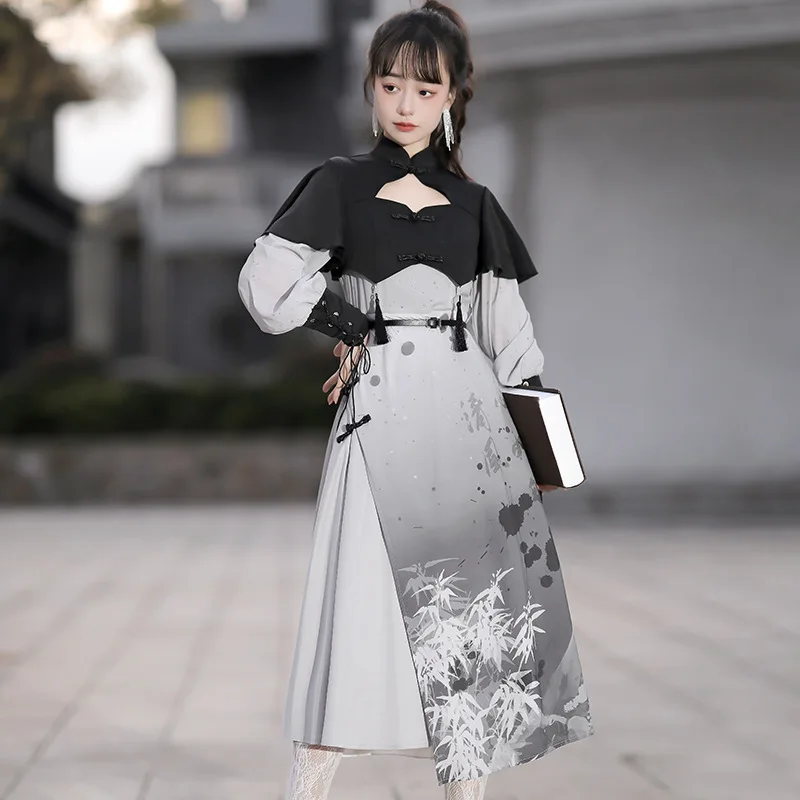 

Lolita Women Chinese Hanfu Dresses Girls Kawaii Princess Black One Piece Dress Japanese Harajuku Cute Cosplay Costume Dress