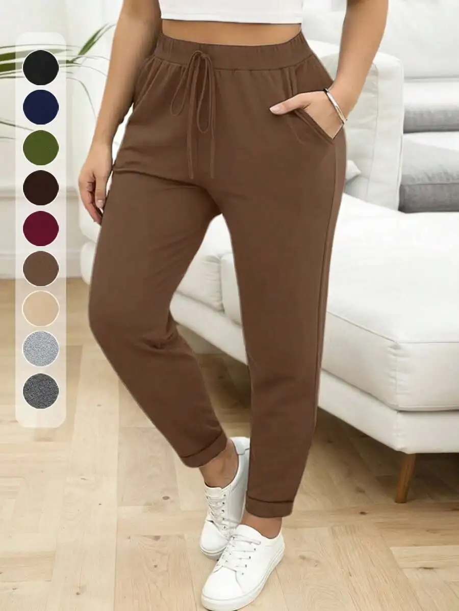 CURVE+ Plus Size Women's Soft & Stretchy Casual Pants, Suitable For Spring, Summer, Autumn, Commuting, Slim Fit With Pockets,