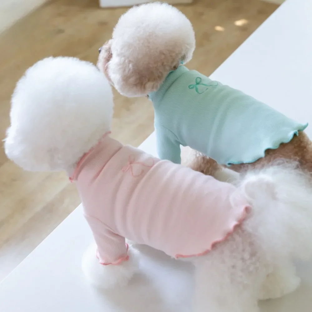 Bow Winter Cute Pet Dog Clothes Hoodies with Embroidered Lace Base Pet Candy Colored Embroidered Teddy Clothing For Small Dogs