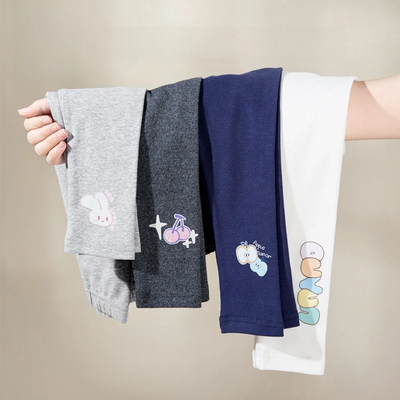 

Хлопковые леггинсы OUYUN для девочек, весенне-осенние эластичные длинные брюки, детские брюки с мультяшным принтом, для малышей, 80-130 см