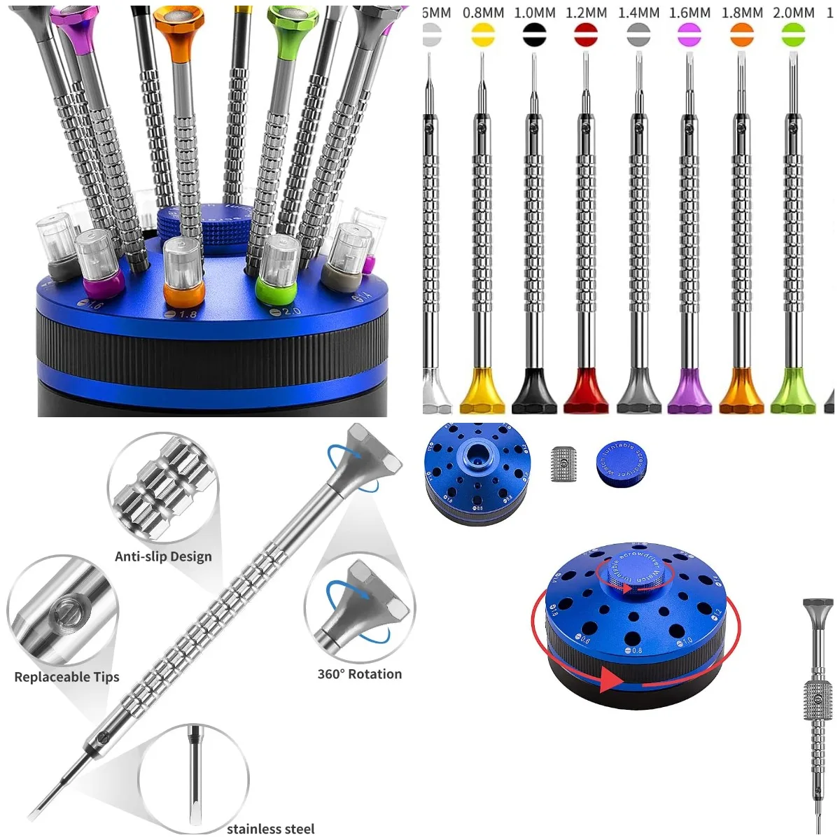

10 pcs Precision Watch Screwdriver Set with 20 Extra Blades for Watch, Jewelry, Eyeglass Repair