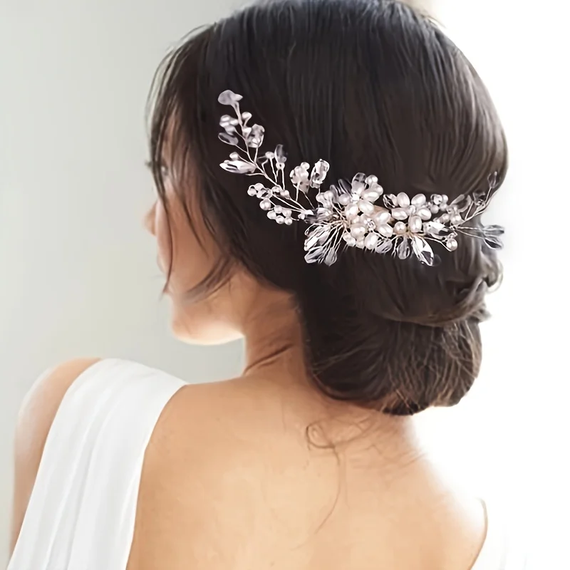 Crystal Rhinestone Flower Pearl Hair Comb Headband Tiara Hairpin For Women Bride Party Wedding Bridal Hair Accessories Jewelry