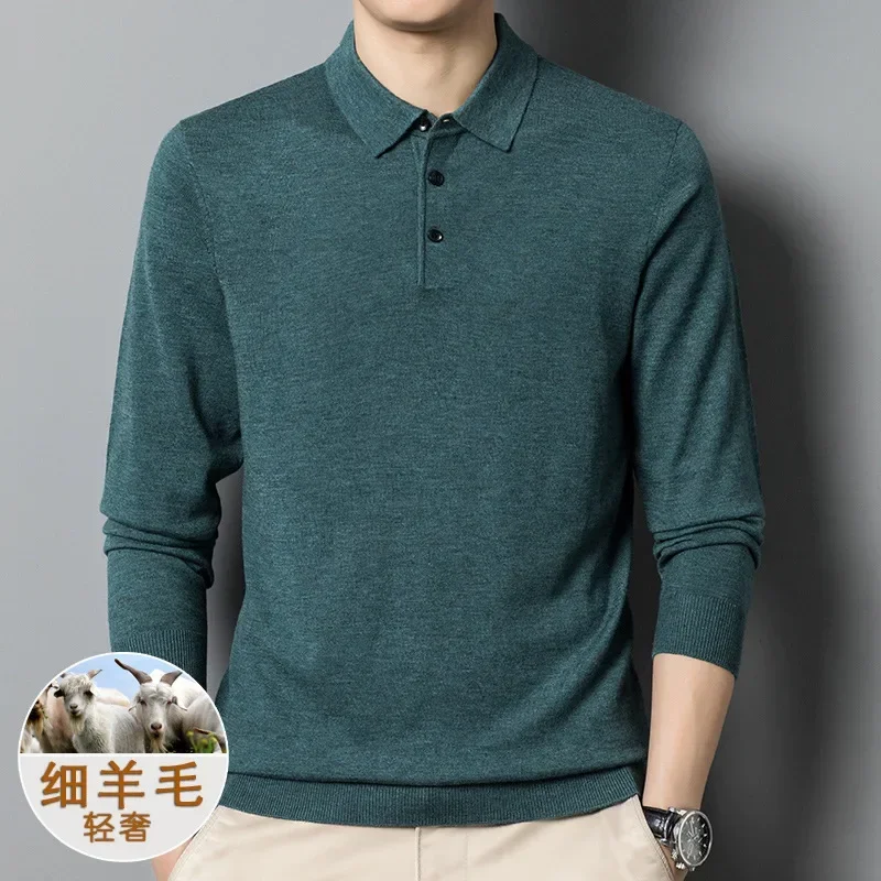 New Style Men's Thin Wool Sweater, Korean Version, Pure Color Turn-down Collar Base Layer Knitted Sweater for Autumn and Winter