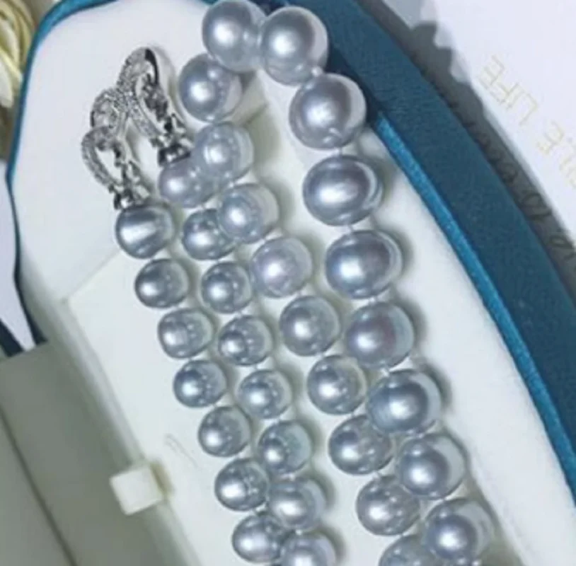 stunning AAA++ 8-9mm Japan Akoya gray pearl pendant Necklace 18 INCH 925S