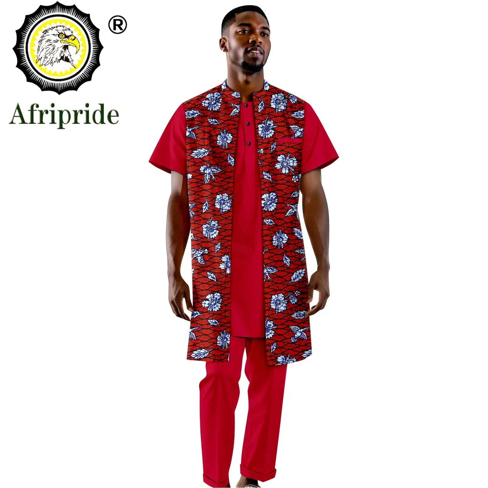 African Clothes for Men Print Jacket Short Sleeve Shirts and Pants 3 Piece Set Dashiki Outfits Plus Size Casual Attire A2316094