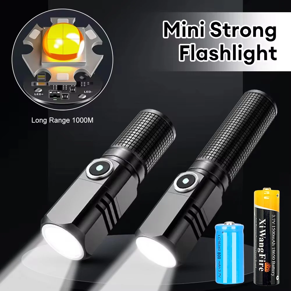 Powerful Mini LED Flashlight Super Bright Zoom Tactical Flashlight USB Rechargable Outdoor Camping Emergency Waterproof Torch