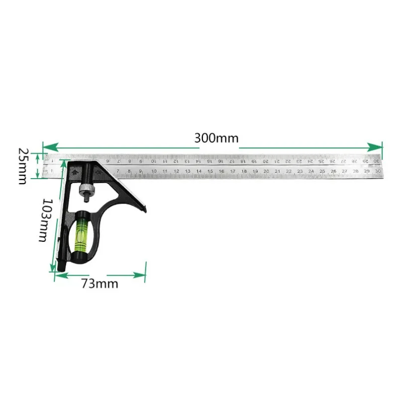 300mm DIY Precise Stainless Steel Measuring Tools Aluminium Combination Mobile Square Workshop Hardware Angle Spirit Level