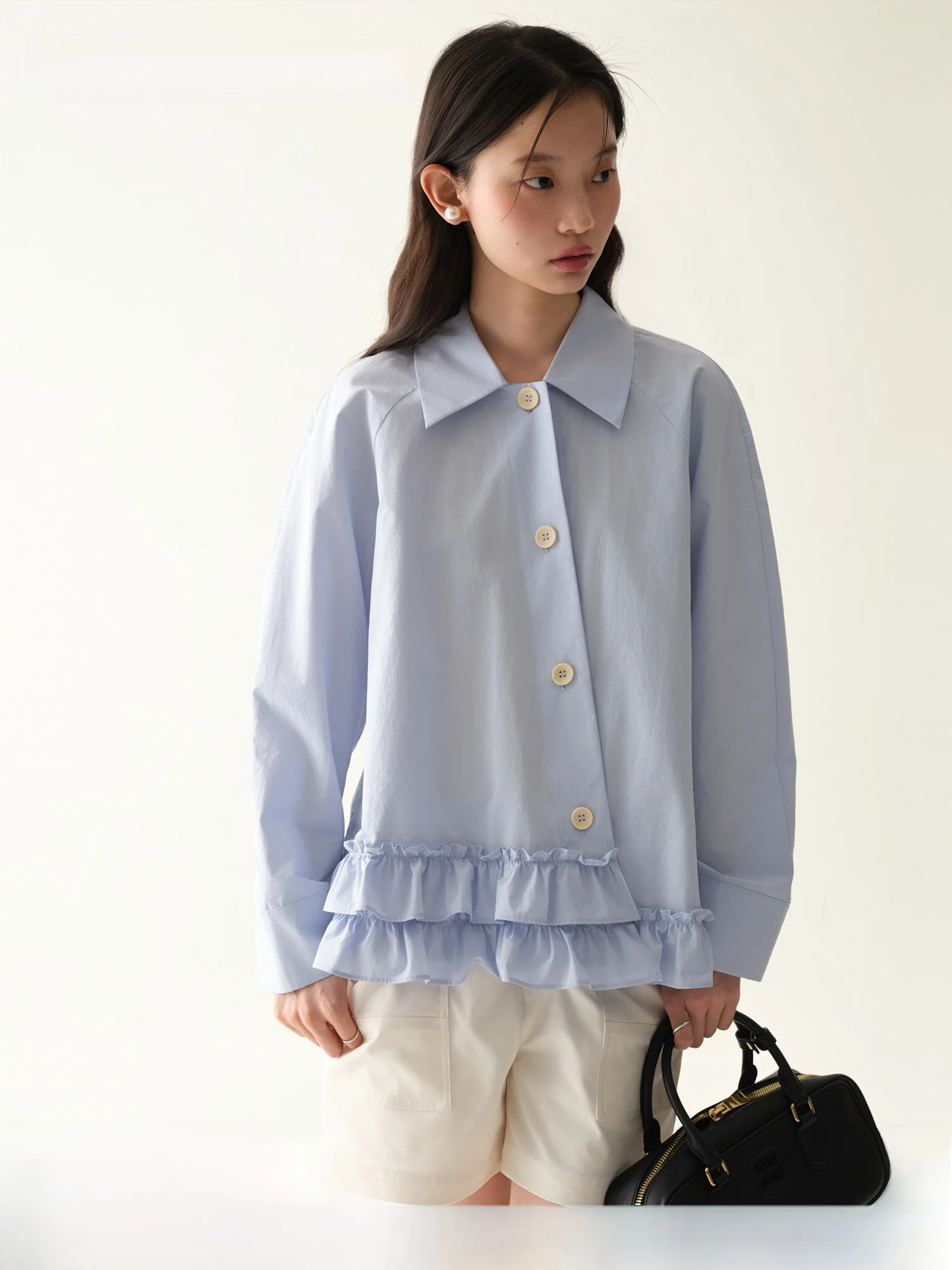 

Boutique by Babymoon Design Sensation Long Sleeve Blue Shirt Women's Loose Fit Cotton Spring New Style Fashionable Top