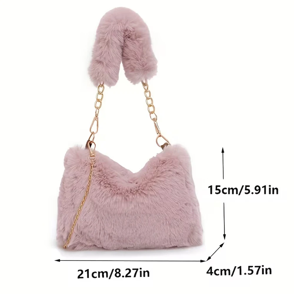 Herbst- und Winter-Plüsch-Handtasche für Damen, Trendige Nischen-Ketten-Mode Kleine Quadratische Tasche, Pelzige Tasche – Detail 3