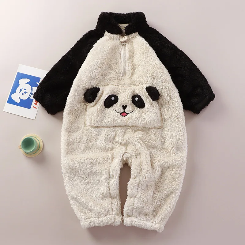 Baby Winter Romper Fleece Warm Jumpsuit For Girls Boys Cartoon Costume Newborn Stand Collar Bodysuit Toddler Pajamas Overalls