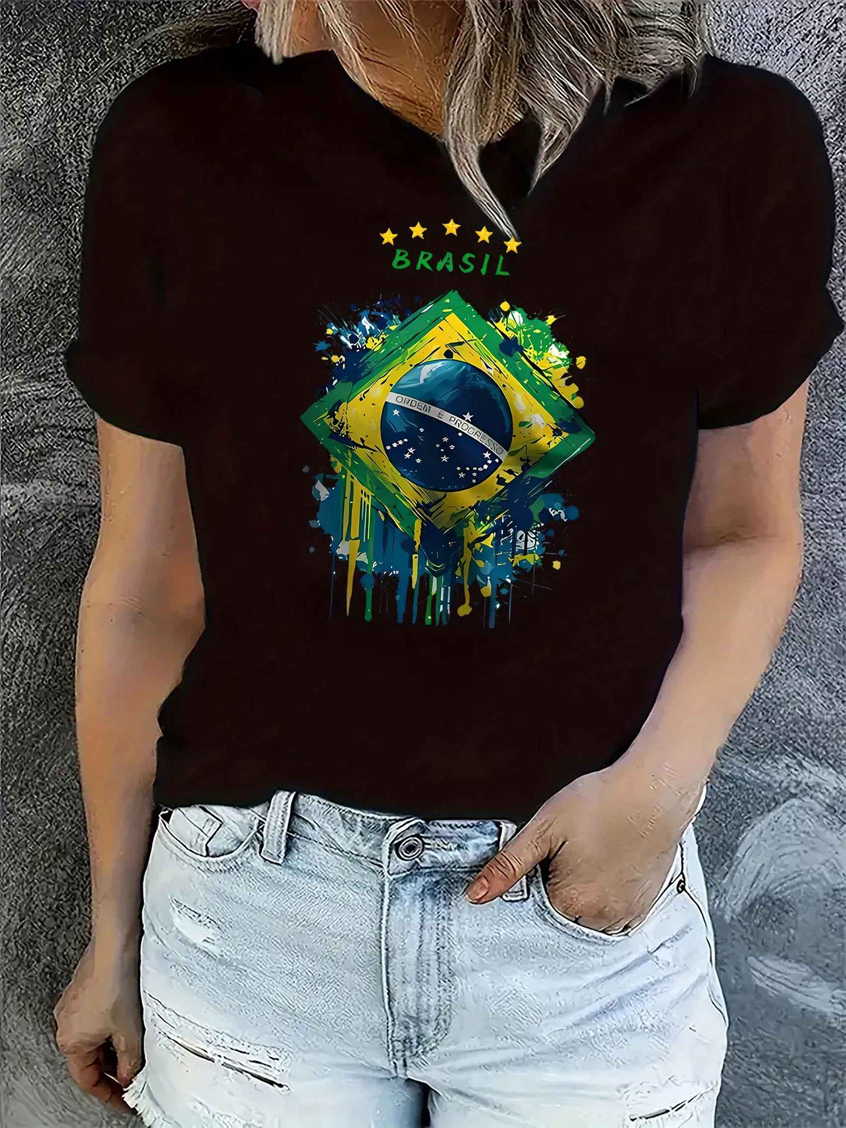 

Five-star Brazilian Graphic Printing Summer, Autumn and Winter Pure Cotton Men's and Women's T-shirts Short-sleeved Luxury