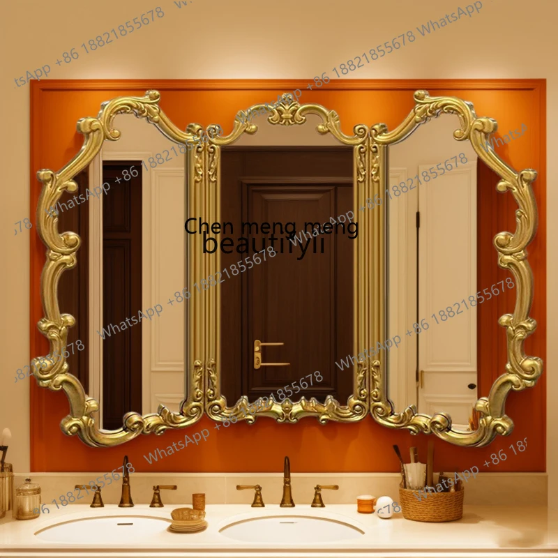 cc182European retro bathroom mirror, bathroom mirror, wall-mounted carved makeup decorative mirror