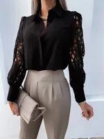 Chemisier élégant en mousseline de soie pour femmes, couleur unie, décontracté, manches longues, col en V, chemise ample, tunique de bureau, surdimensionné, Tops2024, printemps été 3
