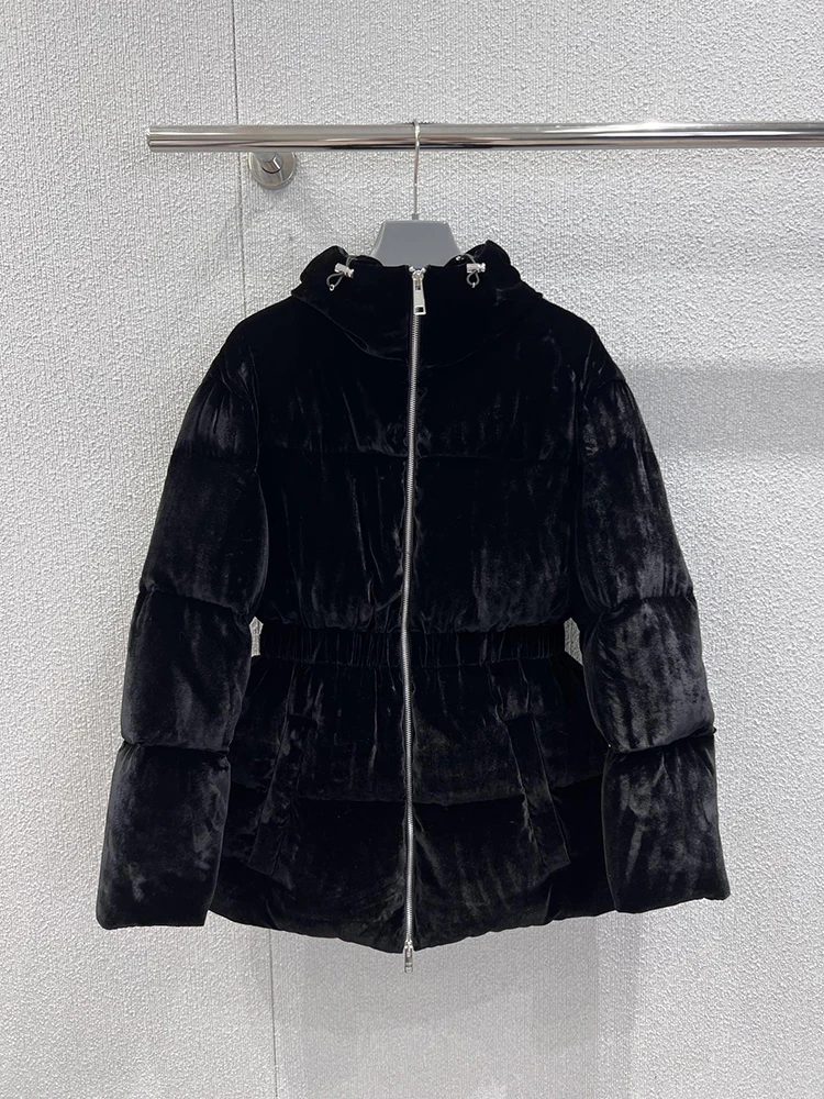 SVORYXIU hiver mode noir décontracté doudoune pour les femmes, col rond à manches longues ample fermeture éclair doudoune