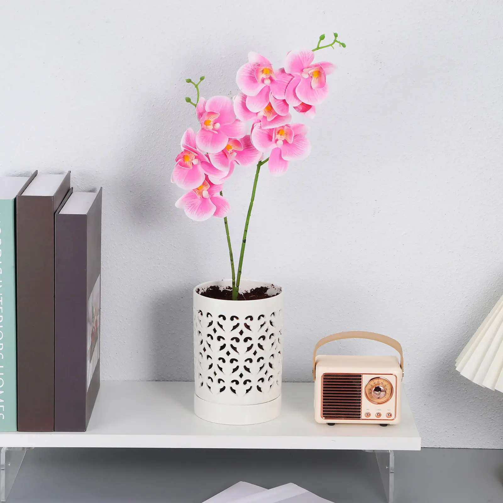 Hollow Ceramic Orchid Pot with Side and Bottom Holes Excellent Airflow Plant Planter for Indoor Balcony Office Use Small