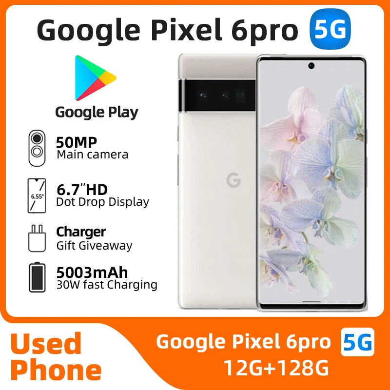 Teléfono Móvil Google Pixel 6 Pro 5G Desbloqueado, Pantalla de 6.7 Pulgadas, 12 GB de RAM, 128/256 GB de ROM, Octa Core, NFC, Teléfono Celular Android Original