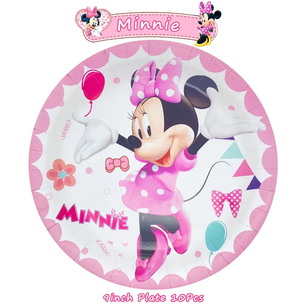 Disney Pink Minnie Maus Party liefert Anime Figuren Geschirr Tassen Teller infundieren Folie Latex Banner Mädchen DIY Party Dekorationen