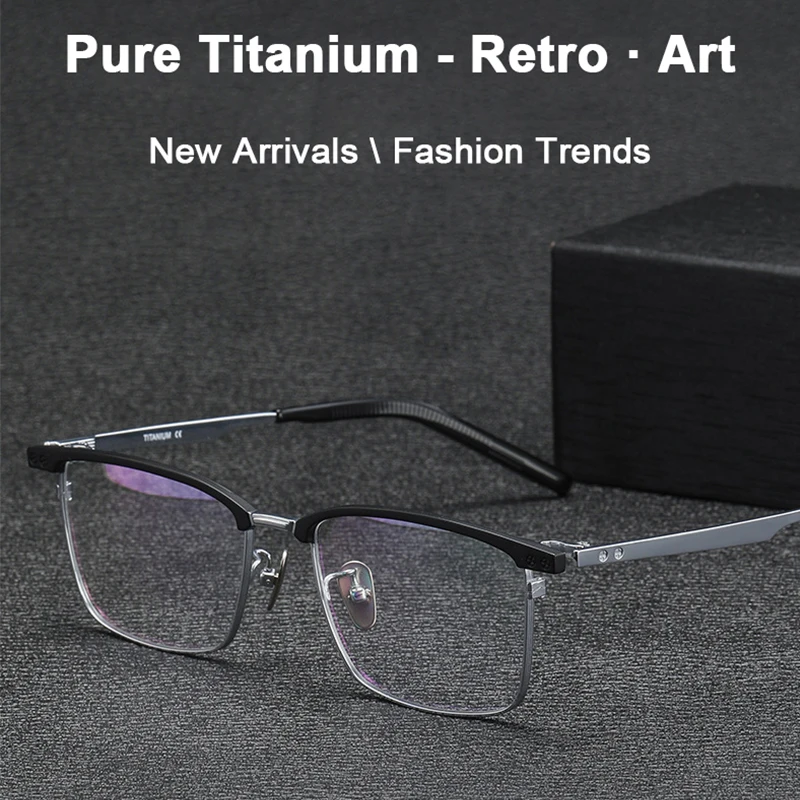 Italian Designer Reproduction Square Small Eyebrow Frame Business Elite Eyewear Retro Pure Titanium Men Eyeglass Korean Glasses