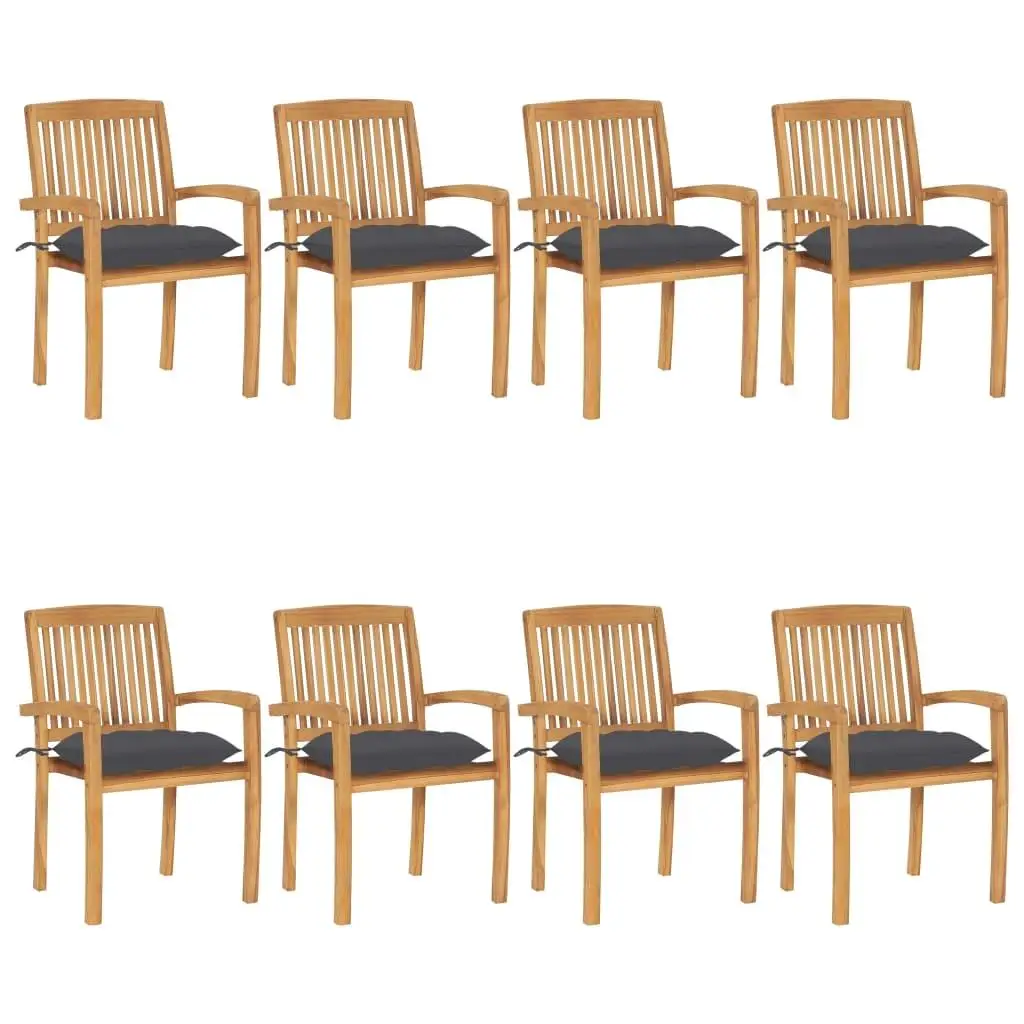 

Teak Wood Stacking Patio Chairs with Cushions Set of 8 Outdoor Furniture Stylish and Durable