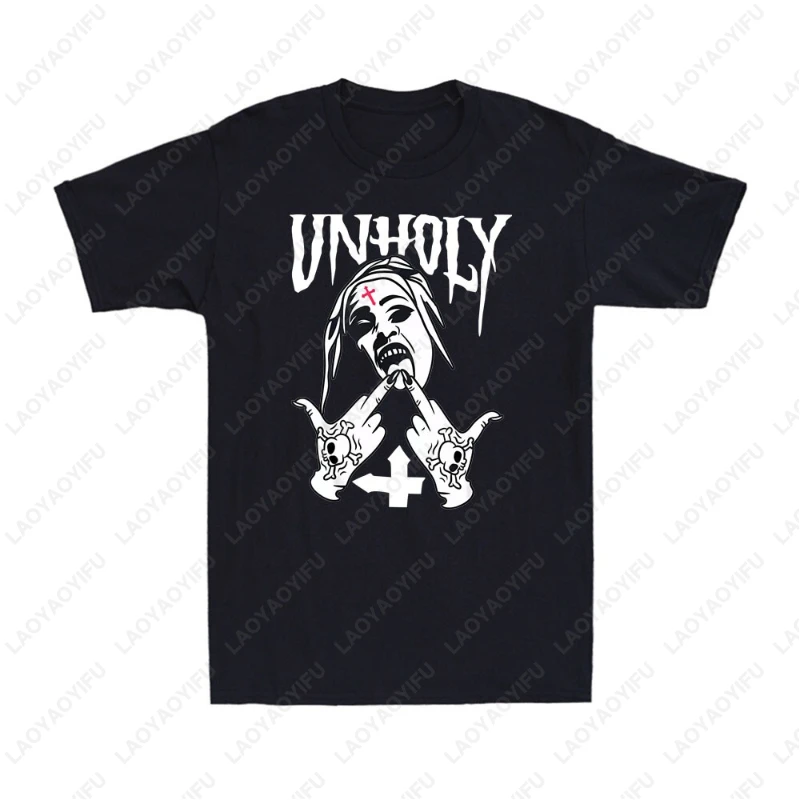 

Unholy Satanic Nun Occultist Evil Tattoos Anti Christ Vintage TShirt Men Women High Quality Cotton Camisetas Trending Cool Tees