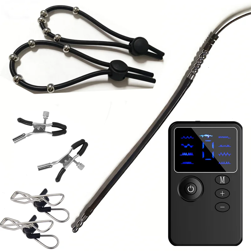 8 Modes Electric Shock Urethral Sounding Dilator Metal Penis Plug Male Cock Rings Nipples Clips Adult Games Sex Toys for Men