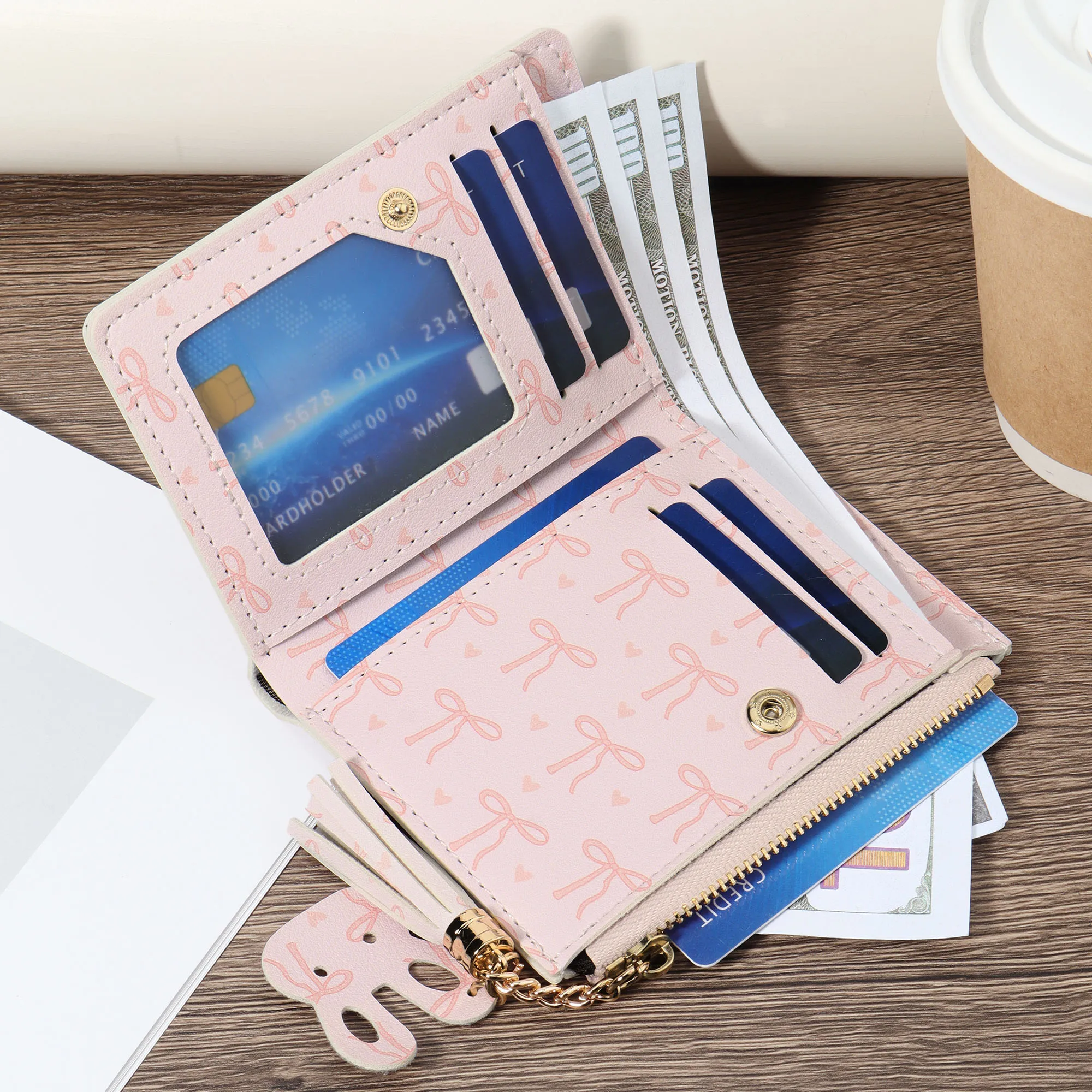 Multifunktionale kurze hochwertige Kreditkarten-Aufbewahrungstasche für Damen, einfacher und lässiger multifunktionaler Kartenhalter, dekorative Mu