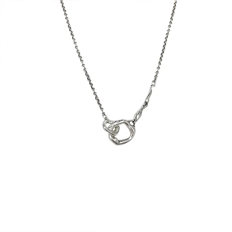 S925 Sterling Silver Nepalese Irregular Necklace with Ring and Loop Interlocks, Popular Versatile Collar Chain for Women